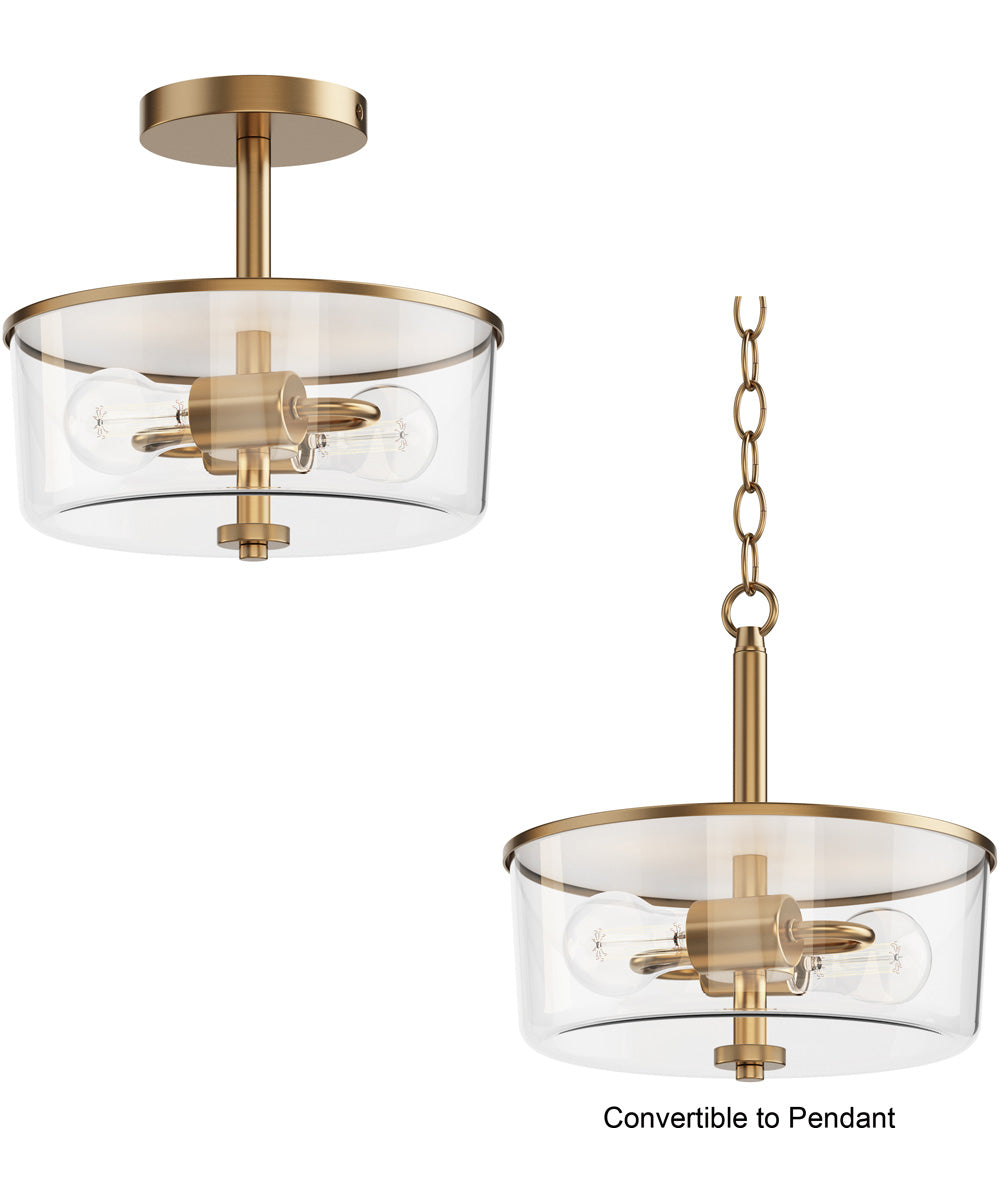 Fuller 2-Light Semi Flush/Pendant Convertible Natural Aged Brass