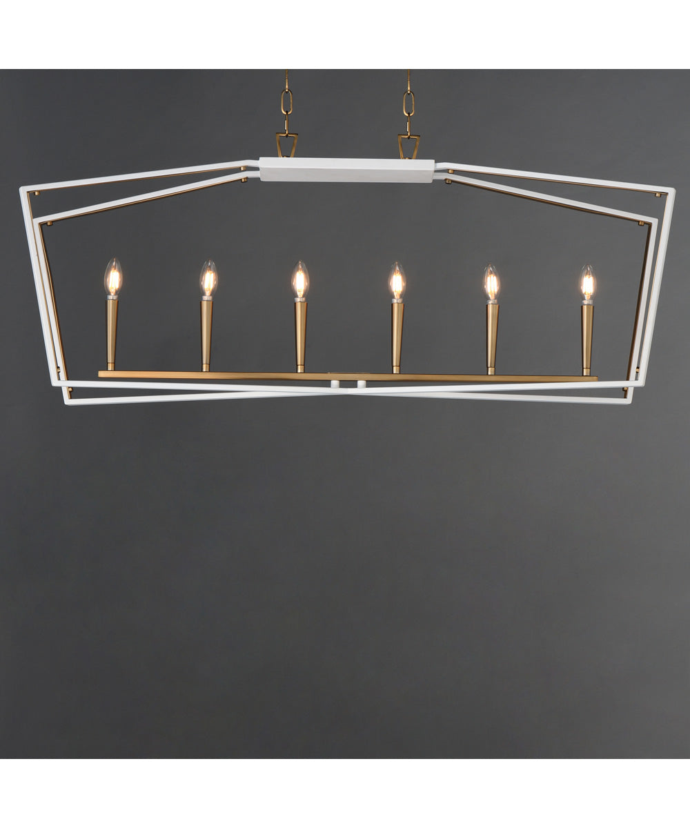 Melrose 6-Light Linear Pendant White/Natural Aged Brass