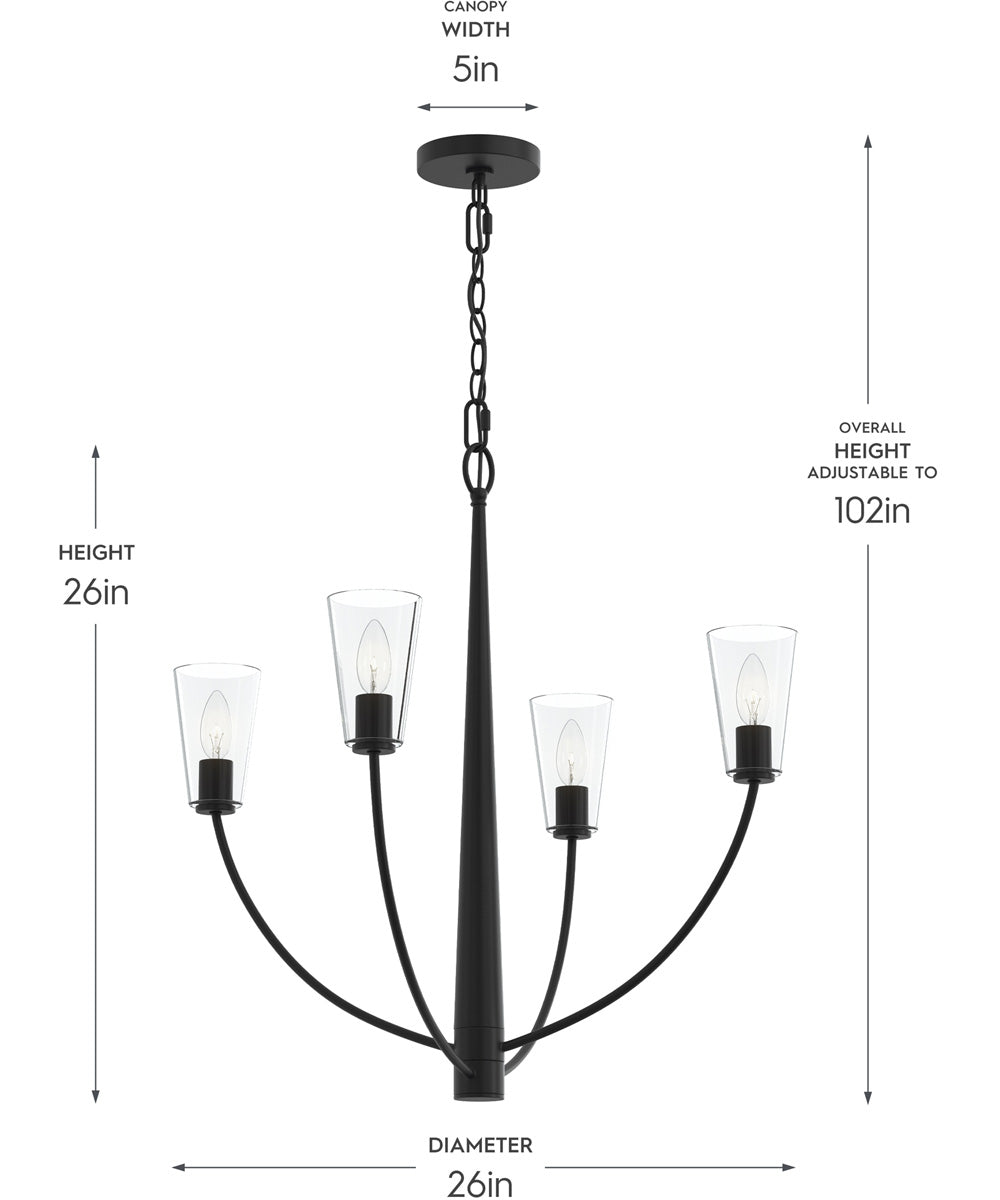 Jheni 4-Light Chandelier with Clear Glass Shades Matte Black