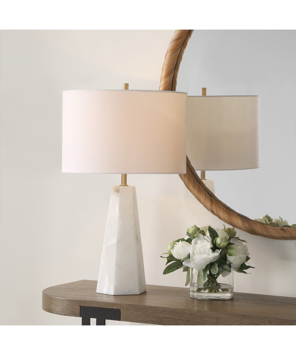 Marble Accent Table Lamp in Cream with Off-White Linen