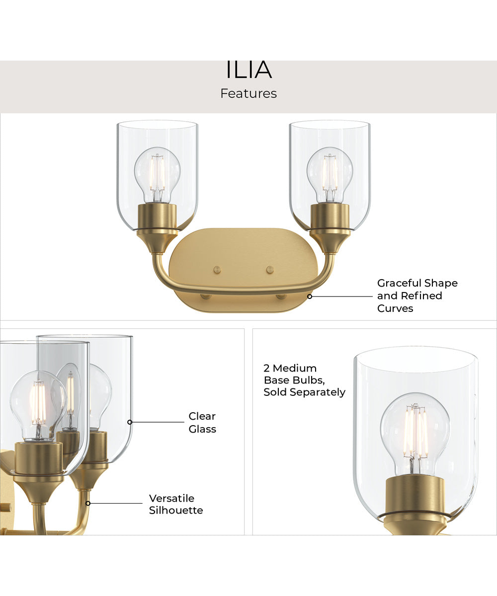 Ilia 2-Light Bath Vanity with Clear Glass Shade Brushed Gold