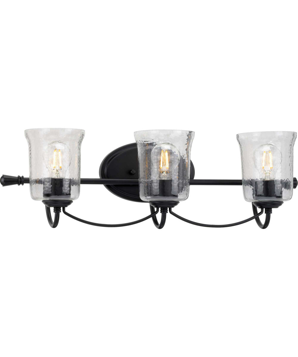 Bowman 3-Light Clear Chiseled Glass Coastal Bath Vanity Light Matte Black