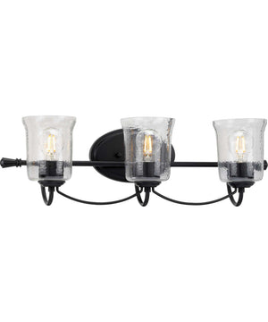 Bowman 3-Light Clear Chiseled Glass Coastal Bath Vanity Light Matte Black