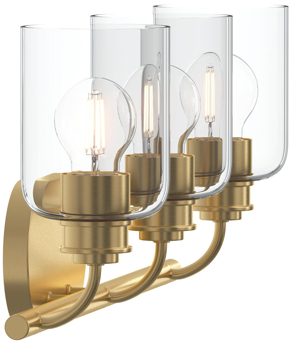 Reines 3-Light Bath Vanity with Clear Glass Shades Brushed Gold