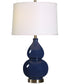 Ceramic Gourd Table Lamp in Navy Blue and White Linen