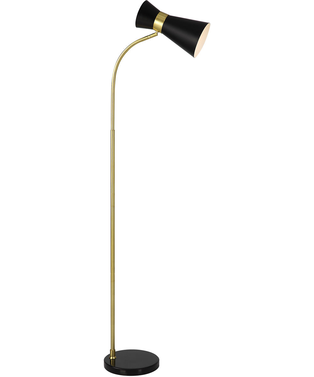 Floor Lamp in Gold with Black Marble and Black Metal