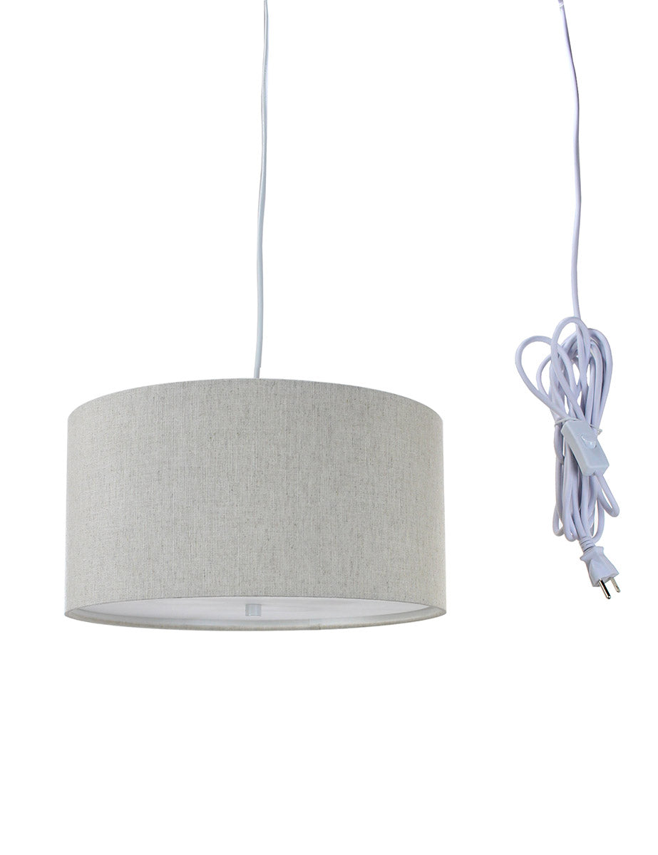 14"W 2 Light Swag Plug-In Pendant  Textured Oatmeal with Diffuser White Cord