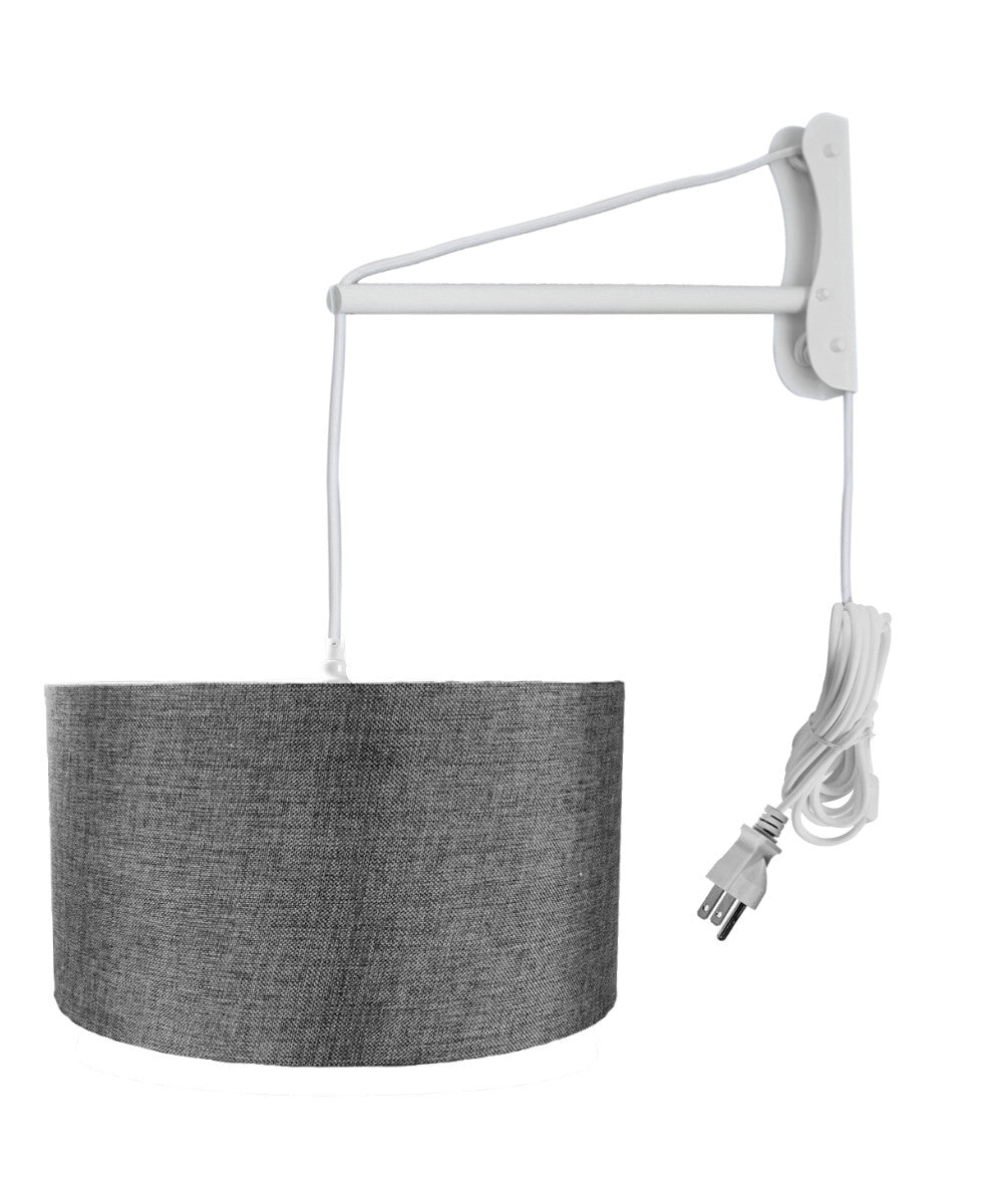18"W MAST Plug-In Wall Mount Pendant 1 Light White Cord/Arm Granite Gray Shade
