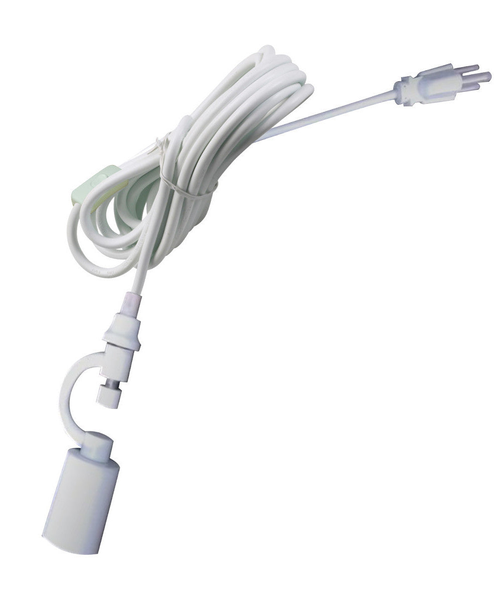 16"W 1 Light Swag Plug-In Pendant  White Linen Drum Shade White Cord