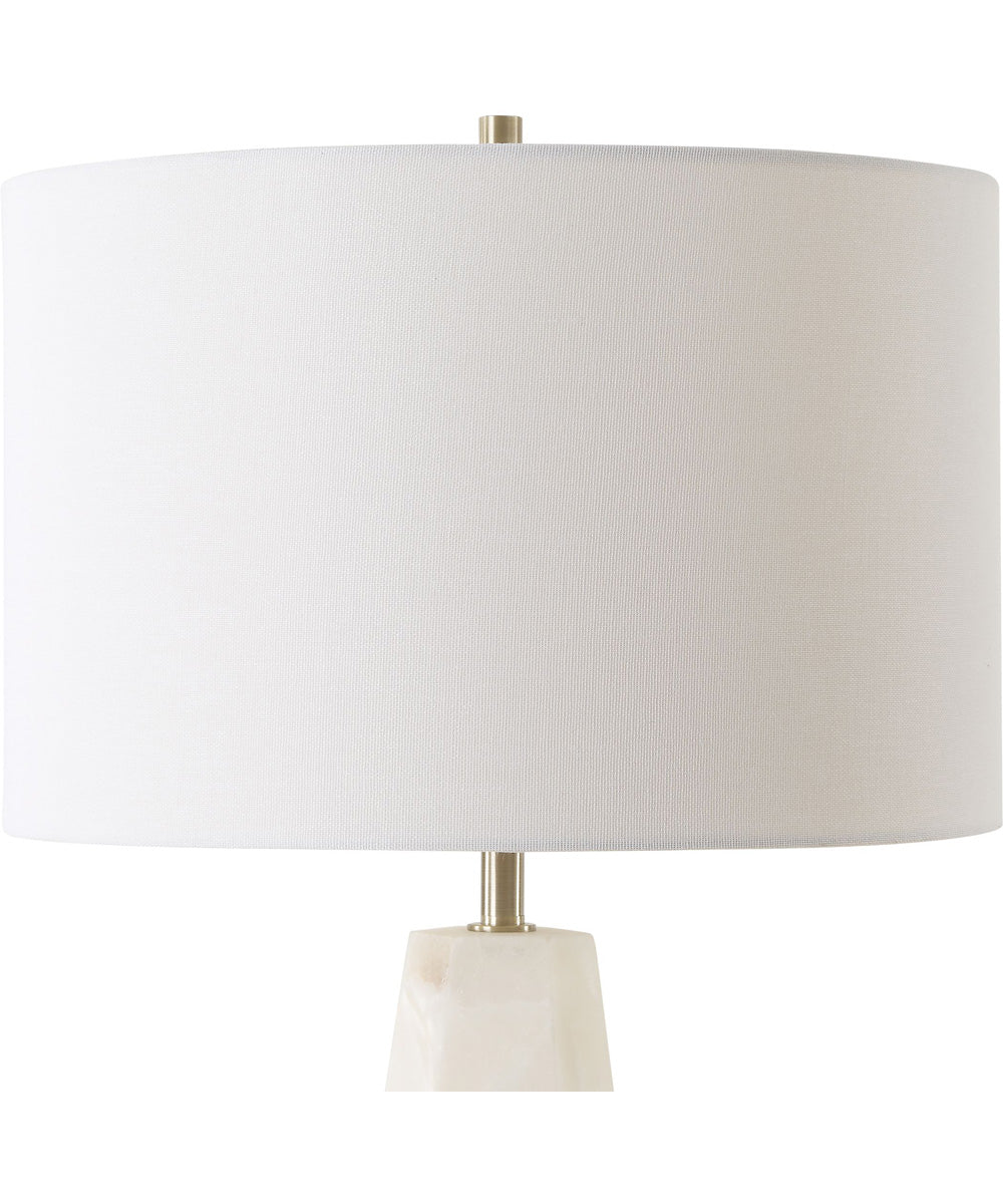 Marble Accent Table Lamp in Cream with Off-White Linen