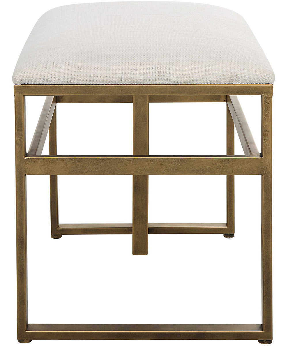 Modern Iron Bench in Antique Brushed Brass with Cushion