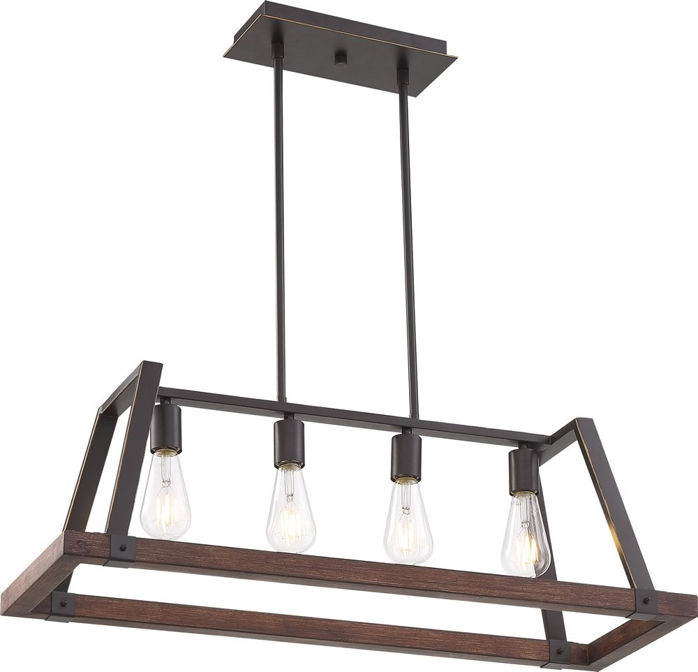 32"W Outrigger 4-Light Pendant Mahogany Bronze / Nutmeg Wood