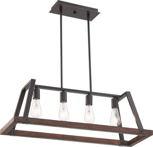 32"W Outrigger 4-Light Pendant Mahogany Bronze / Nutmeg Wood