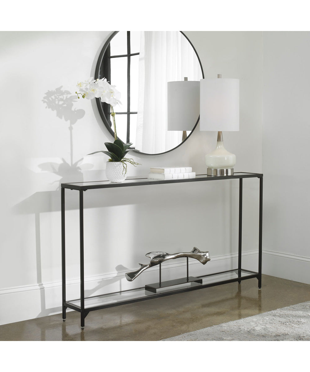 Console Table with Mirrored Shelves in Satin Black