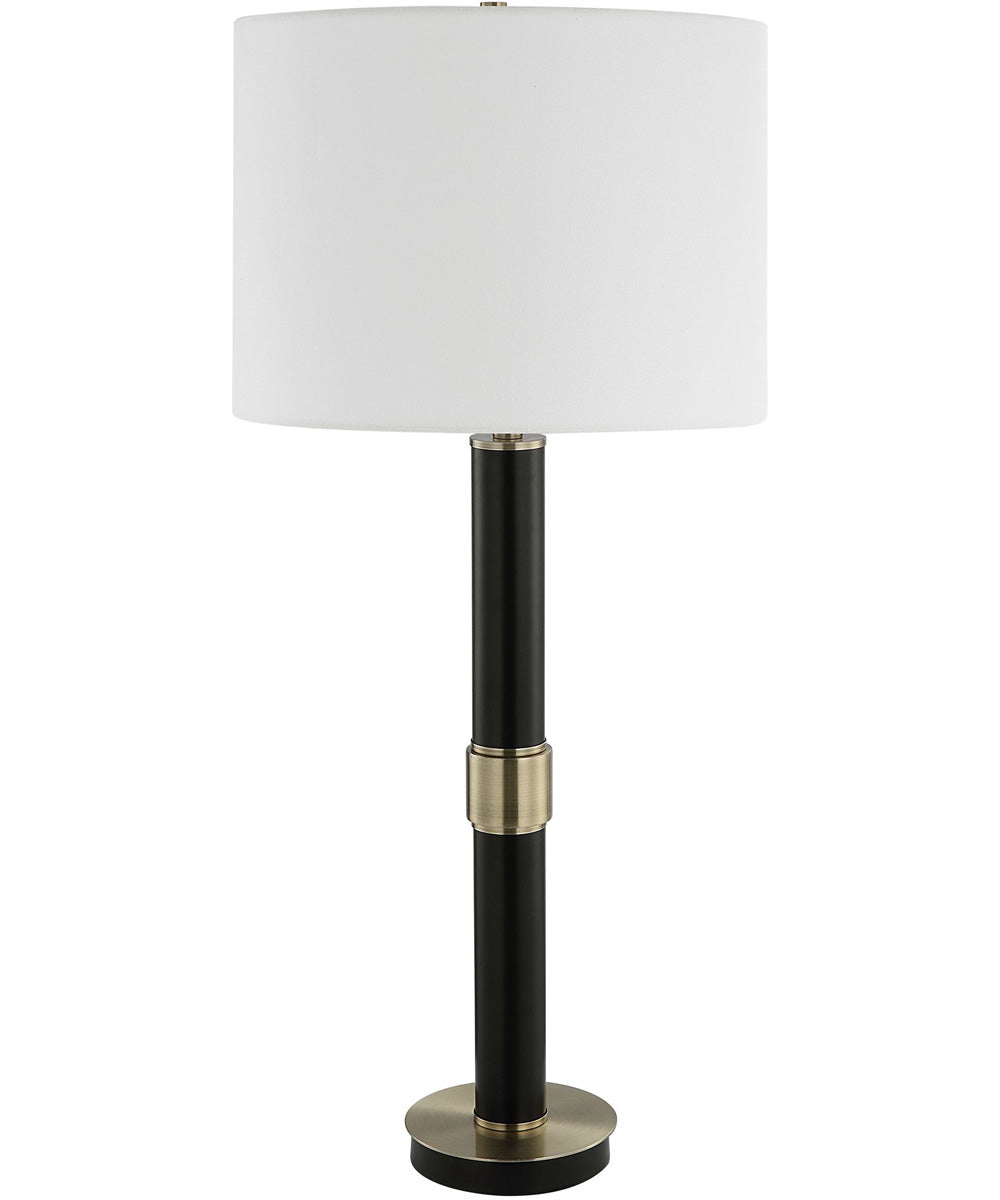 Metal Table Lamp in Black and Antique Gold with White Linen