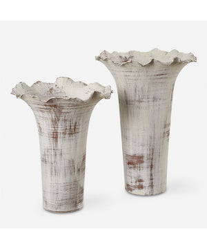 Ruffled Petal White Vases Set of 2
