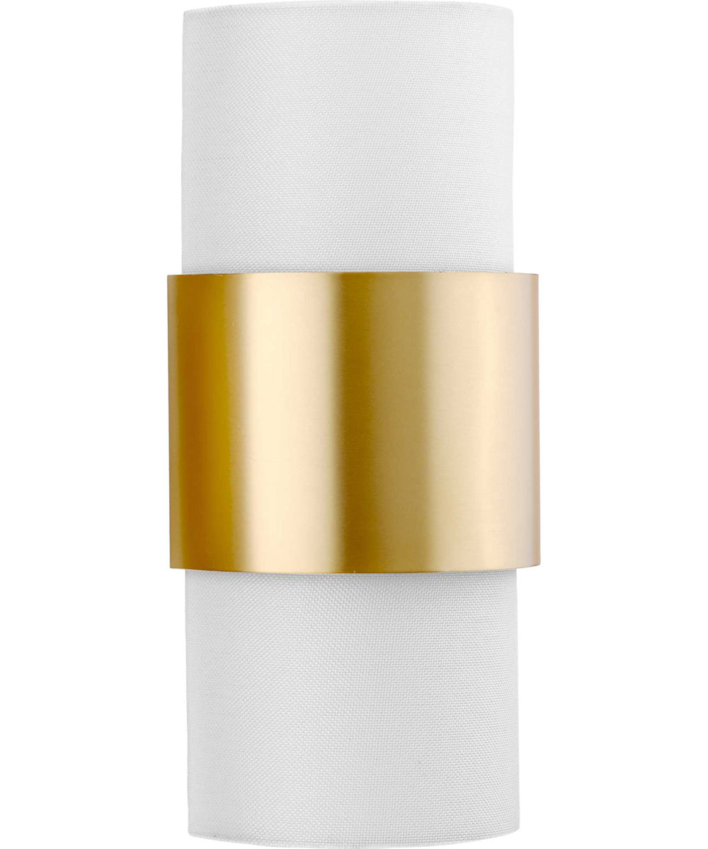 Silva 2-Light White Linen Shade Wall Sconce Brushed Bronze