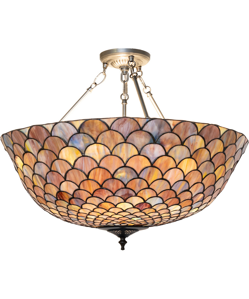 24" Wide Tiffany Fishscale Inverted Semi-Flushmount