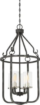 17"W Sherwood 4-Light Pendant Iron Black / Brushed Nickel Accents