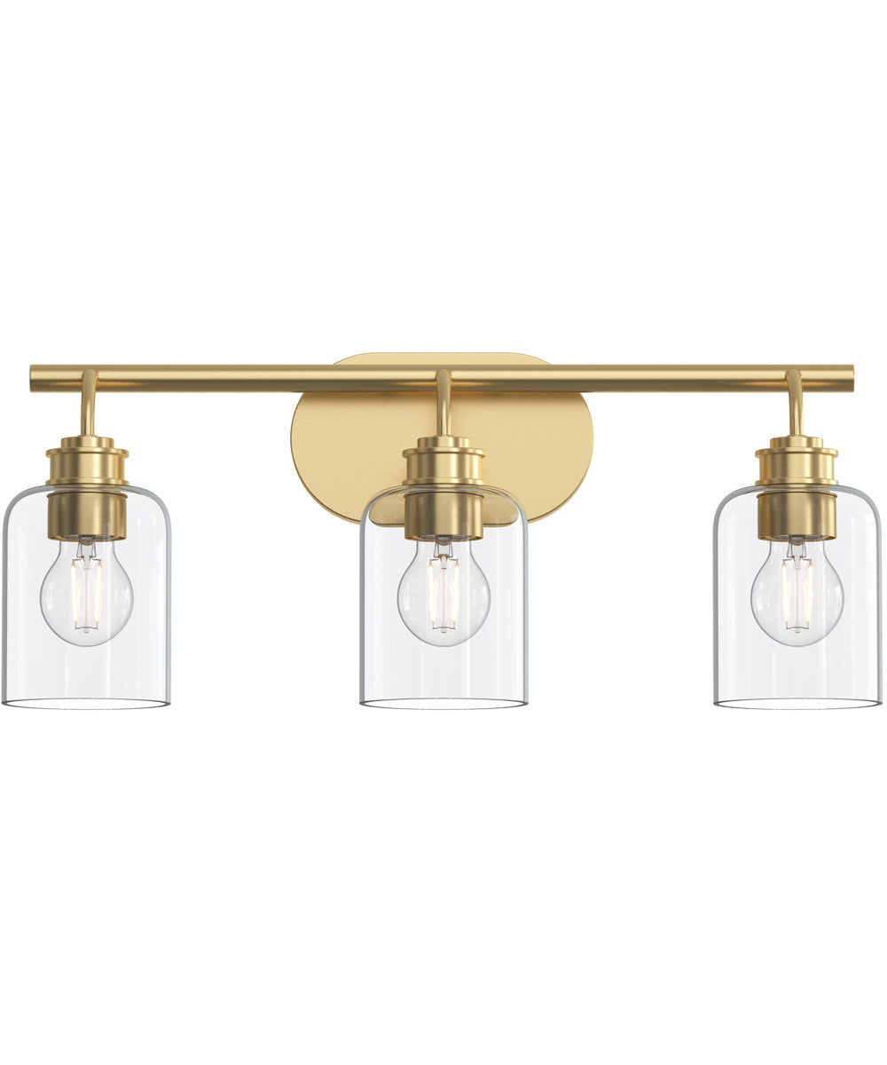 Reines 3-Light Bath Vanity with Clear Glass Shades Brushed Gold