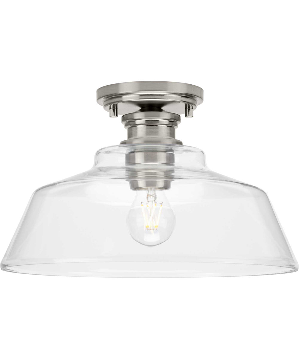 Singleton 1-Light 14" Farmhouse Medium Semi-Flush Mount Light with Clear Glass Shade Brushed Nickel