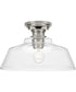 Singleton 1-Light 14" Farmhouse Medium Semi-Flush Mount Light with Clear Glass Shade Brushed Nickel