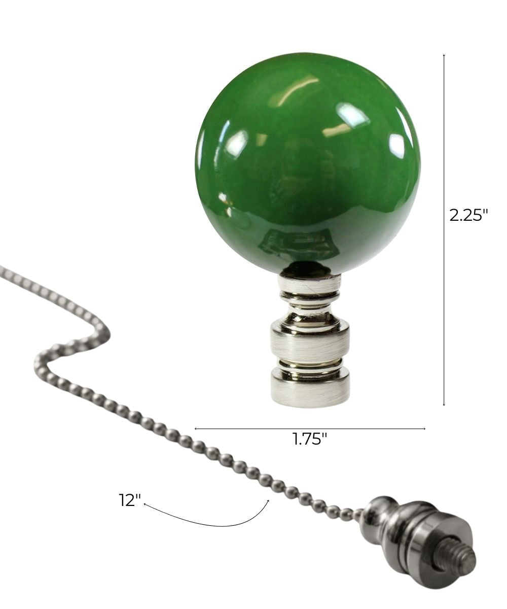 Brushed Nickel 40mm Hunter Green Ceramic Ball Fan Pull 2.25"h