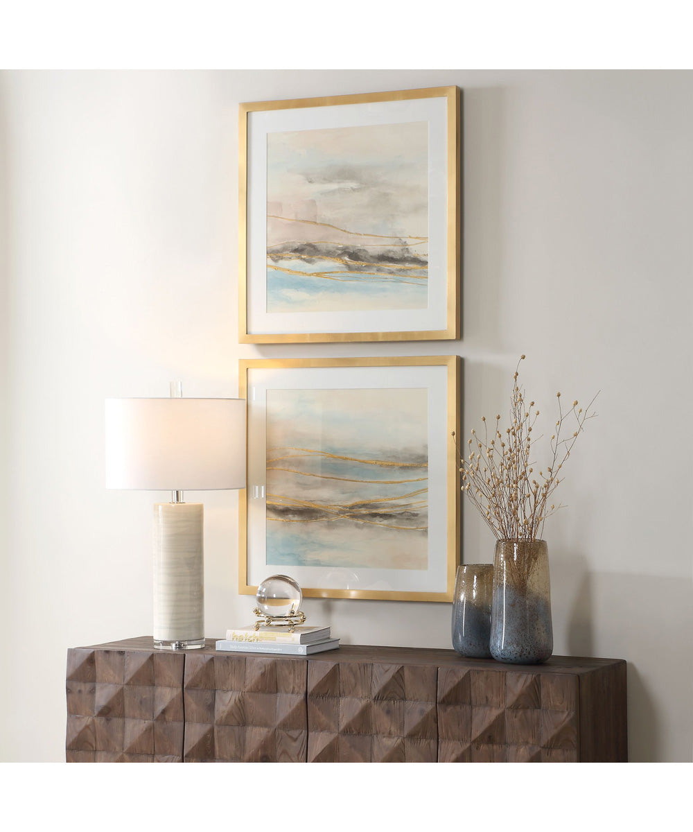 So Golden Abstract Landscape Prints Set of 2