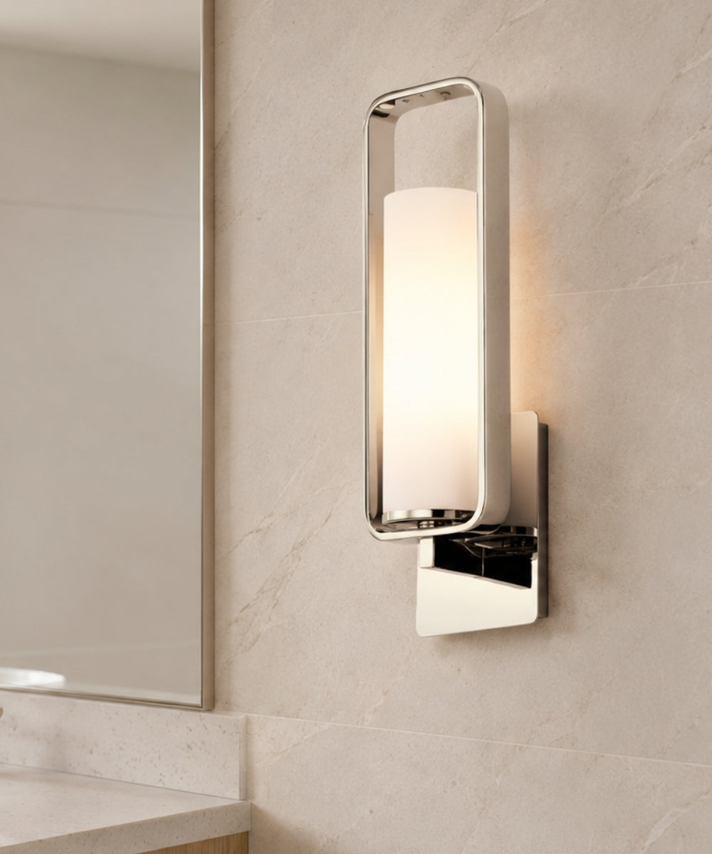 6"w City Loft 1-Light Wall Sconce Polished Nickel Finish with Etched White Opal Glass Shade