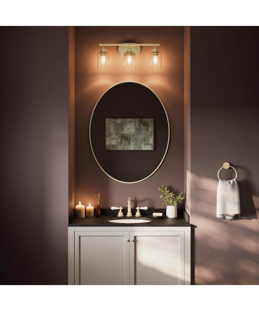 Reines 3-Light Bath Vanity with Clear Glass Shades Brushed Gold
