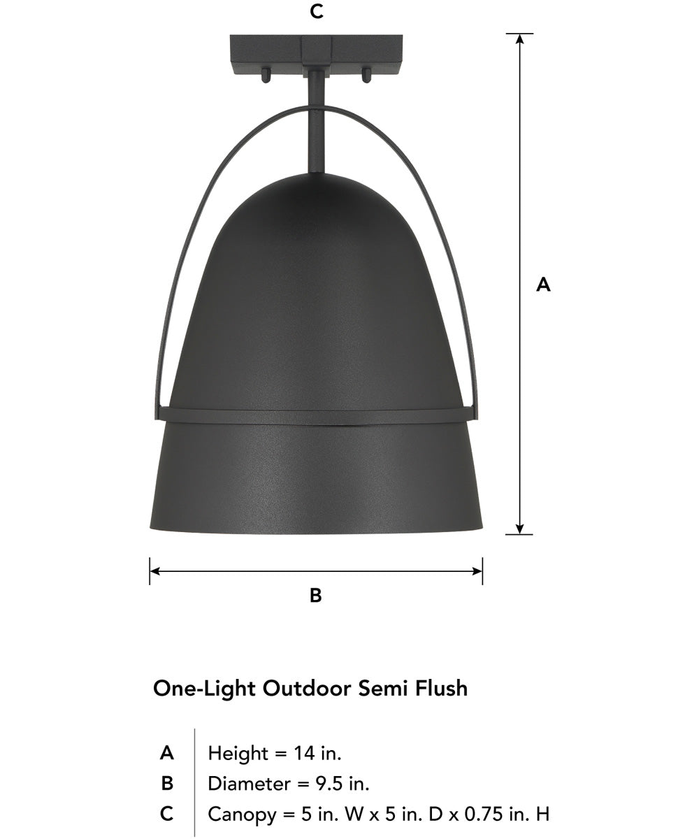 Rue  1 Light Semi Flush  Black