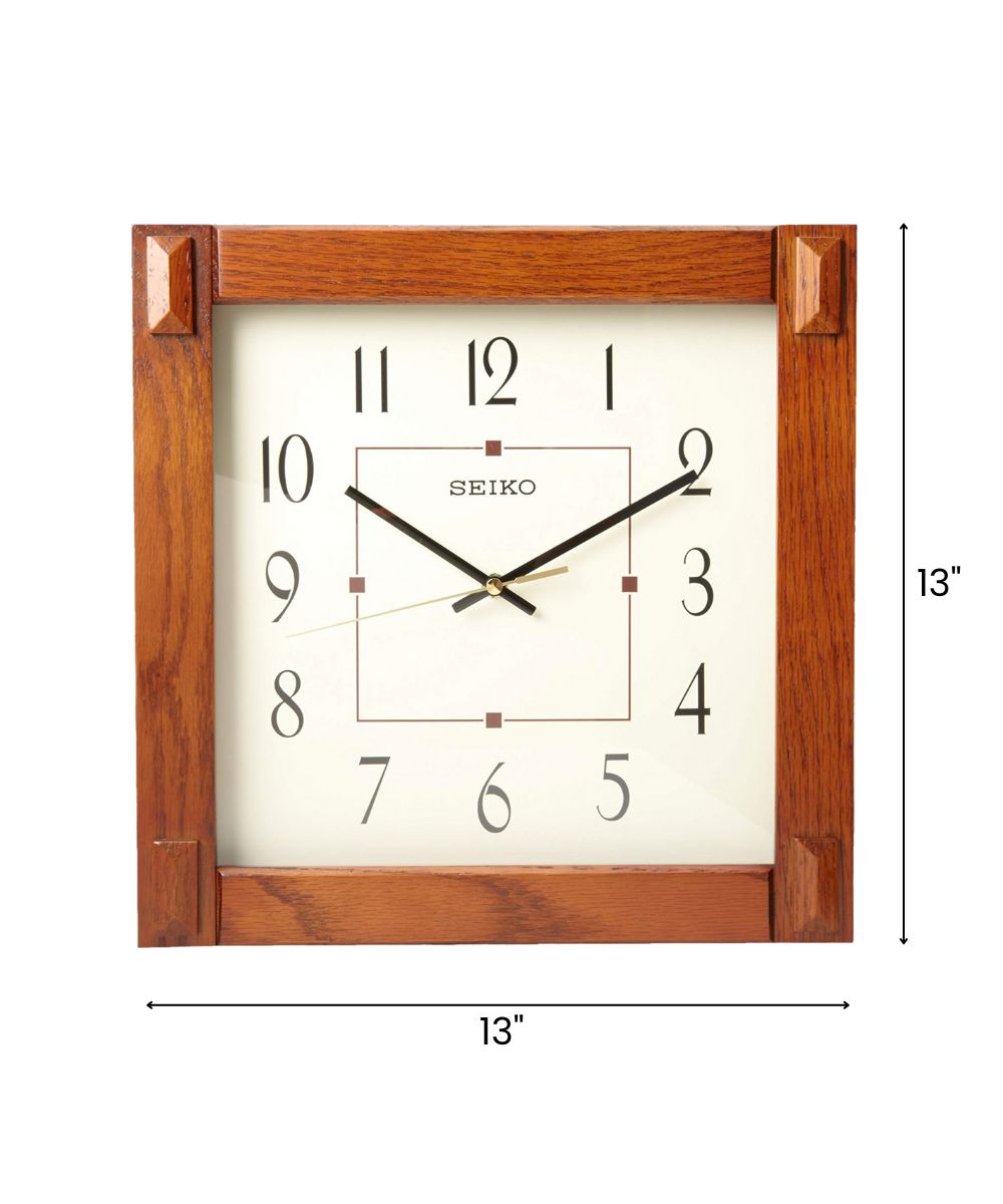 Square Medium Brown Wood Wall Clock