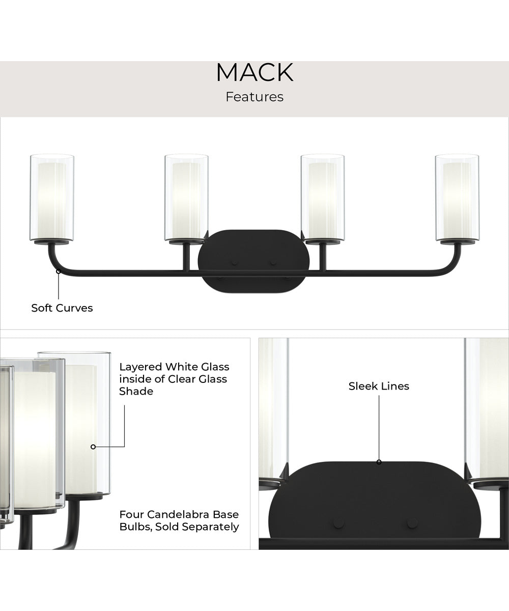 Mack 4-Light Vanity Light with Layered Glass Shades Matte Black