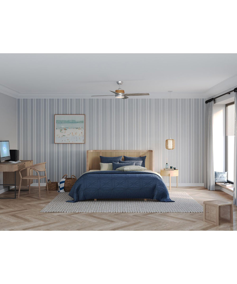 Shaffer II 56 in. 4-Blade Ceiling Fan with Integrated LED Lamped Light Natural Jute Accents Antique Nickel