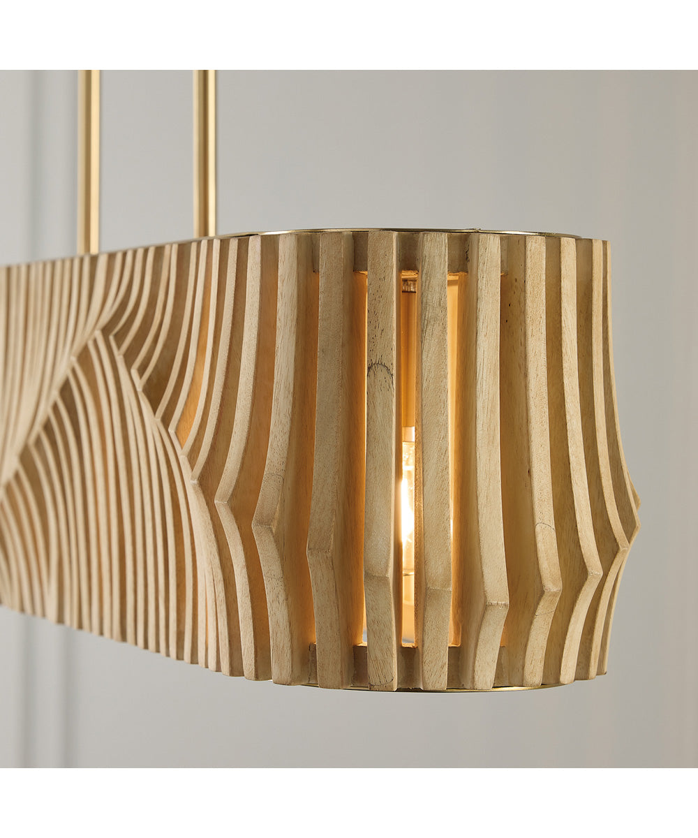 Archer 6-Light-Linear Chandelier Blonde Wood and Matte Brass