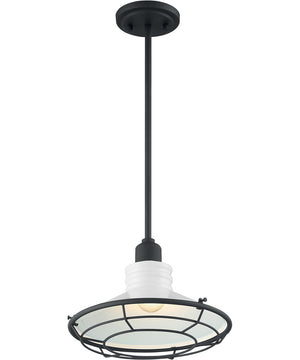 12"W Blue Harbor 1-Light Pendant Gloss White / Black Accents