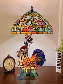 Canberry Rooster 20 Inch  Tall Handmade Tiffany Table Lamp With Lighted Base