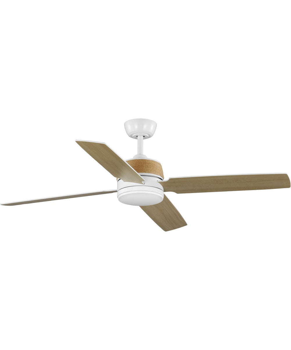 Shaffer II 56 in. 4-Blade Ceiling Fan with Integrated LED Lamped Light Natural Jute Accents Satin White