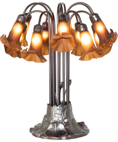 24" High Dark Amber Tiffany Pond Lily 12 Light Table Lamp