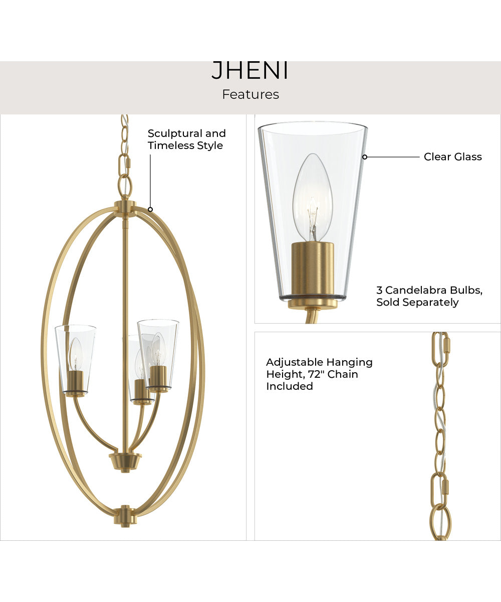 Jheni 3-Light Foyer Pendant with Clear Glass Shades Brushed Gold