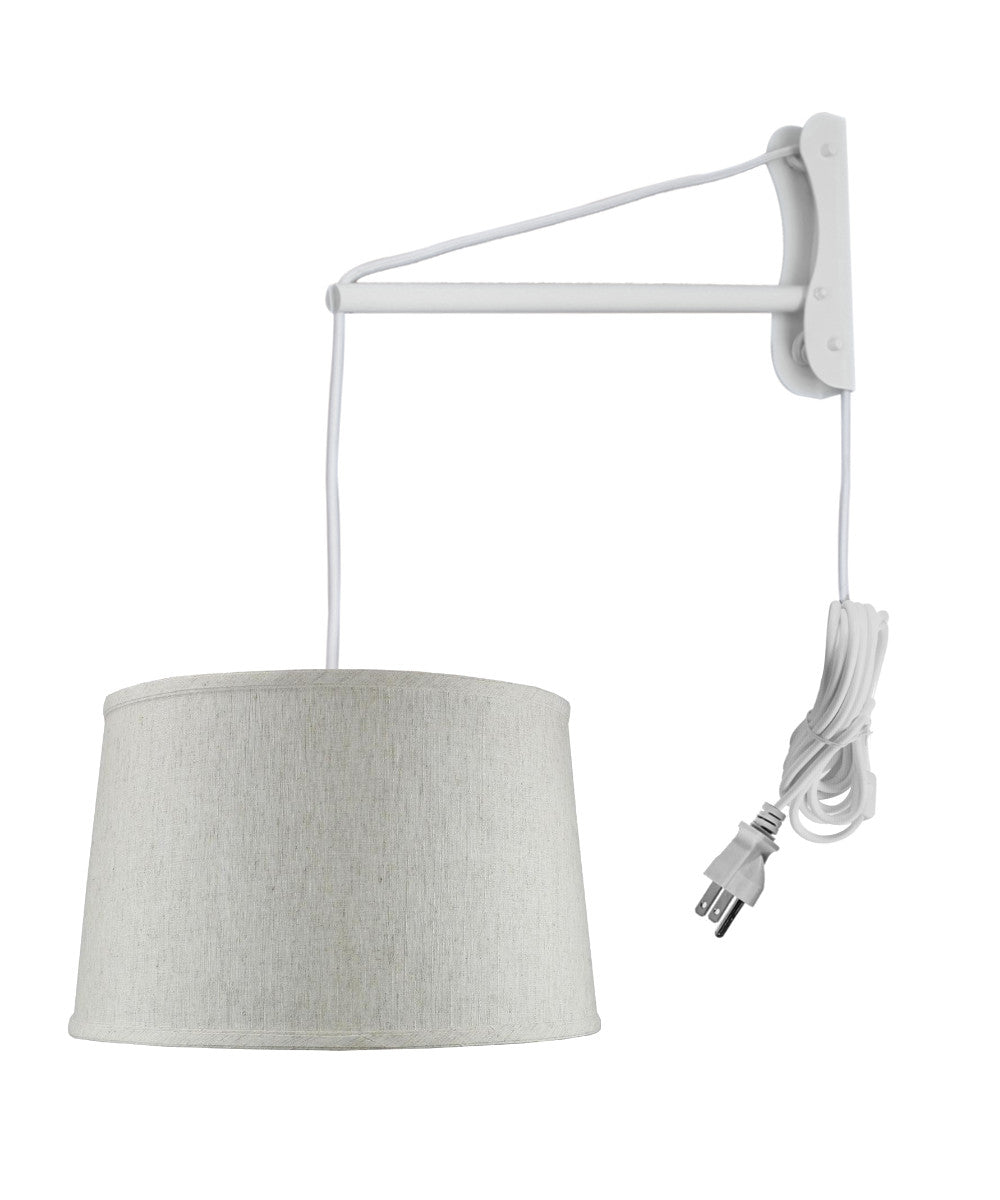 16"W MAST Plug-In Wall Mount Pendant 2 Light White Cord/Arm with Diffuser Textured Oatmeal Shade