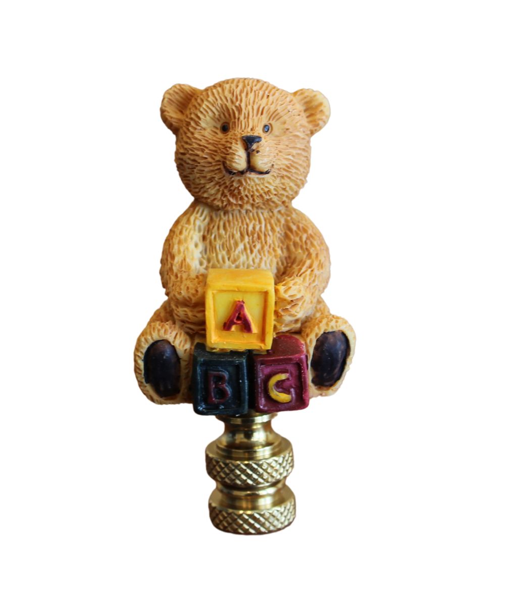 Teddy Bear Decorative Lamp Finial Antique Brass Base, 2.75"h