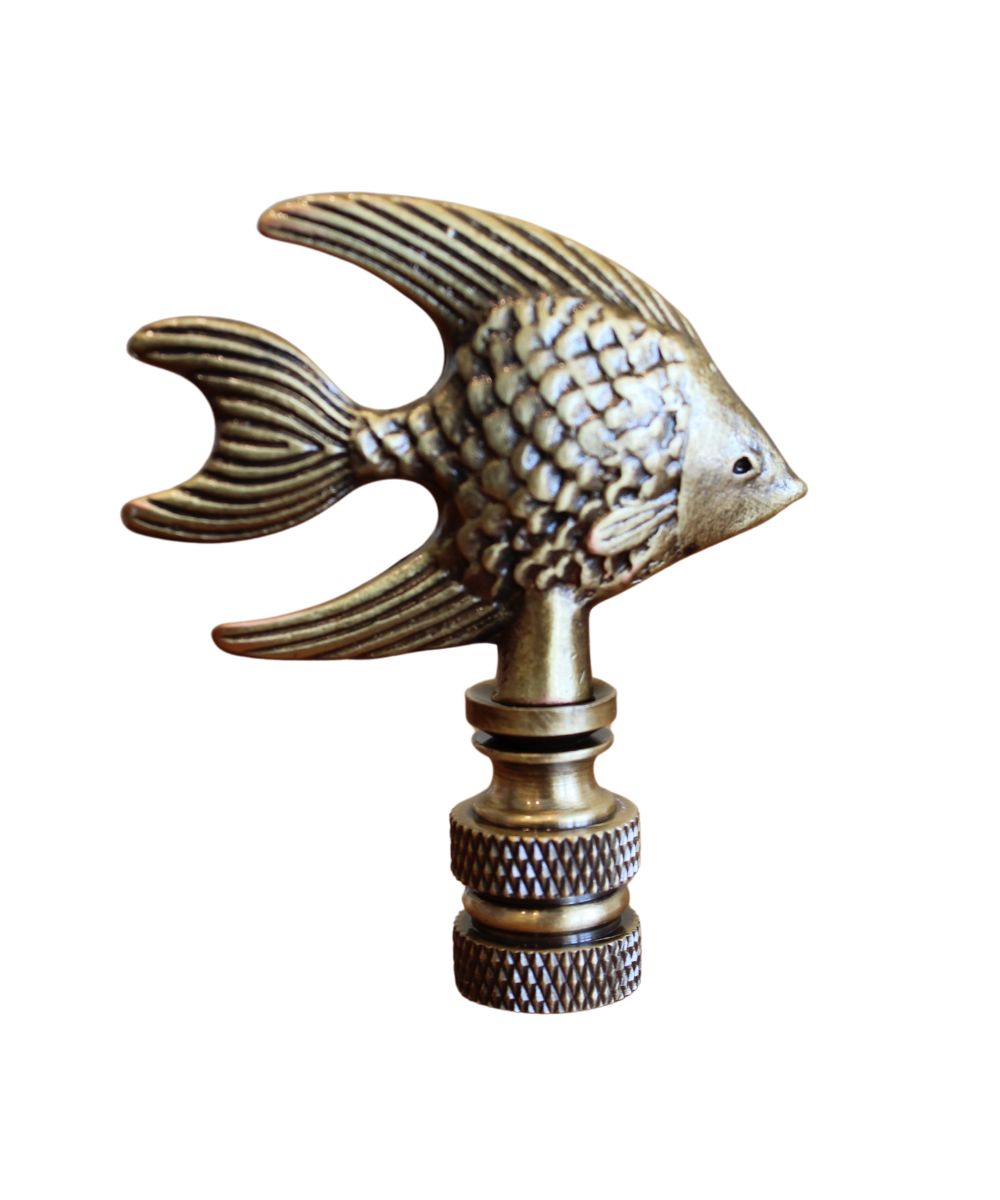 Angel Fish Lamp Finial Antique Brass, 2.3"h