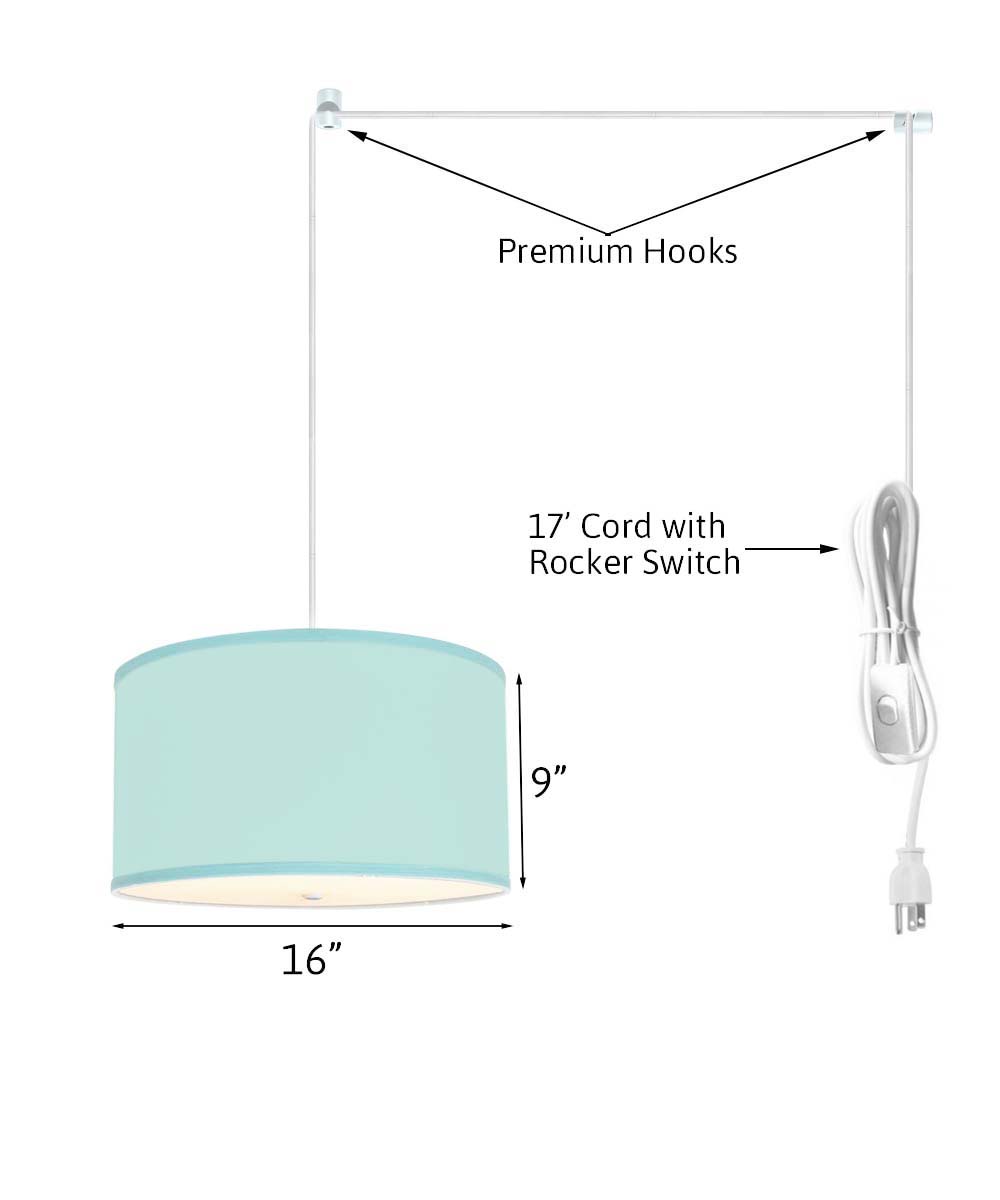 2 Light Swag Plug-In Pendant 16"w Island Paradise Linen Drum with Diffuser, White Cord