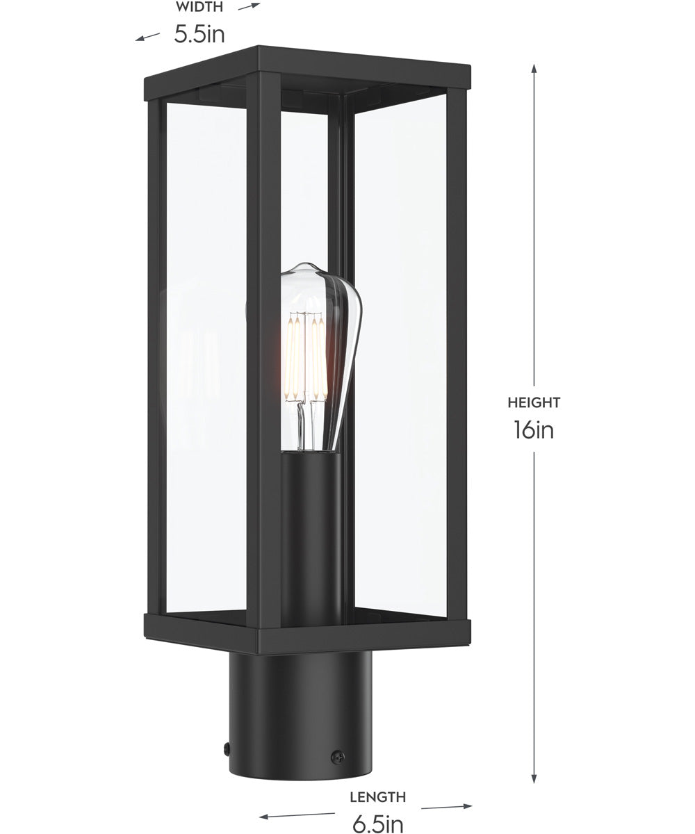 Ryle 1-Light Post Mount Lantern with Clear Glass Panels Matte Black
