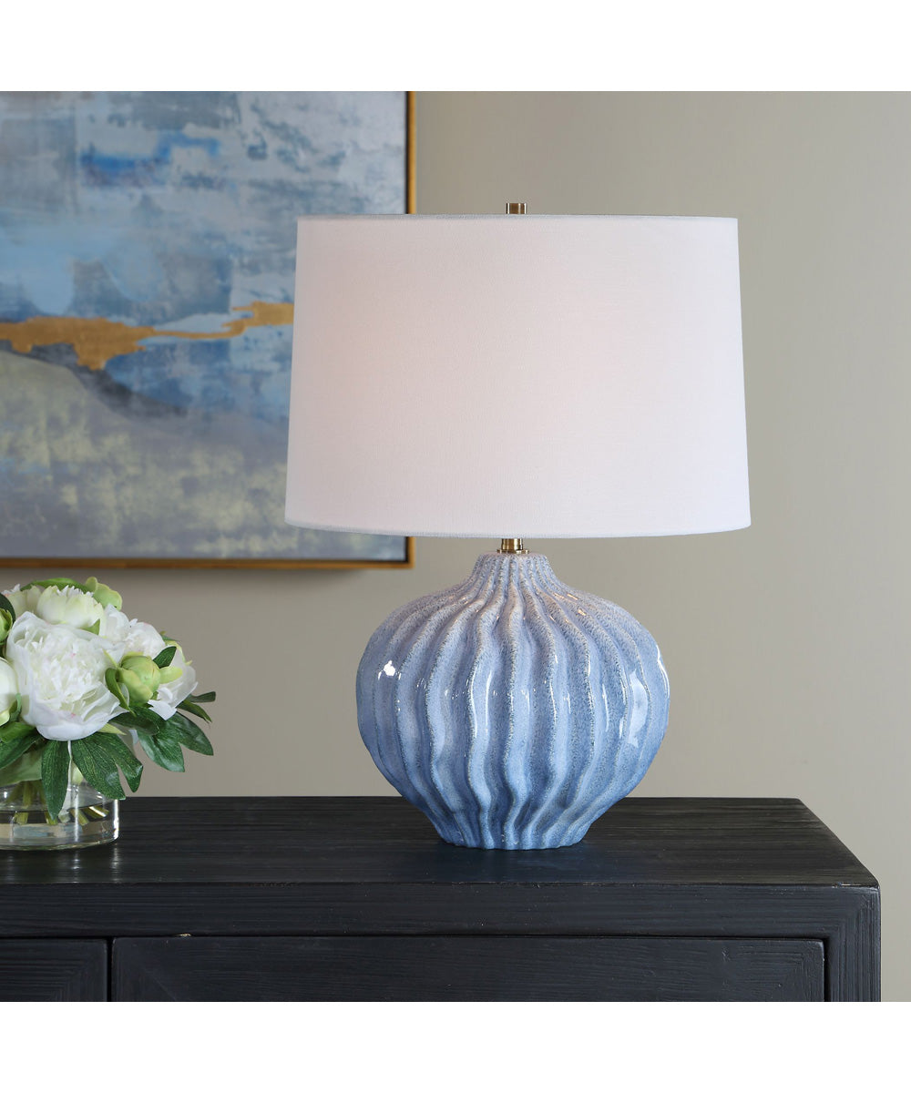1-Light Table Lamp with Flowing Ceramic Texture in Light Blue and Antique Brass