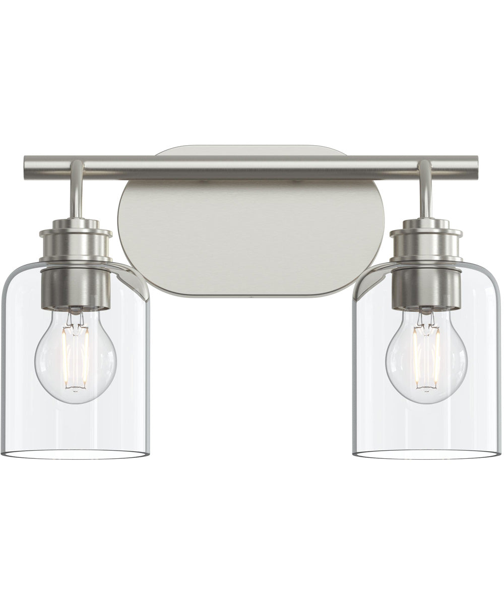 Reines 2-Light Bath Vanity with Clear Glass Shades Brushed Nickel