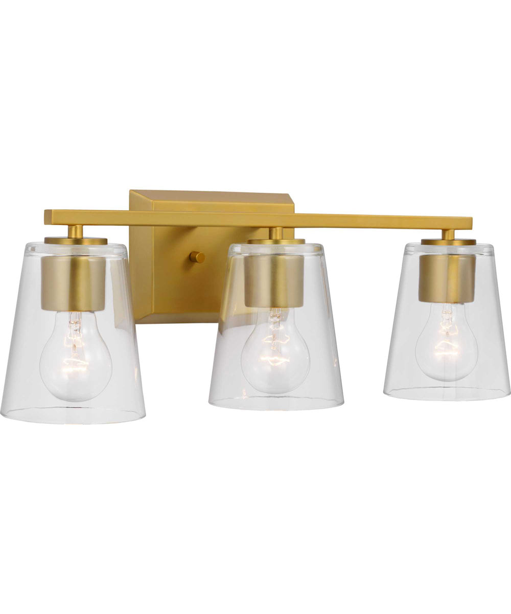 Vertex 3-Light Clear Glass Contemporary Bath Light Brushed Gold