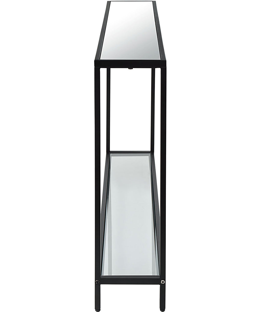 Console Table with Mirrored Shelves in Satin Black