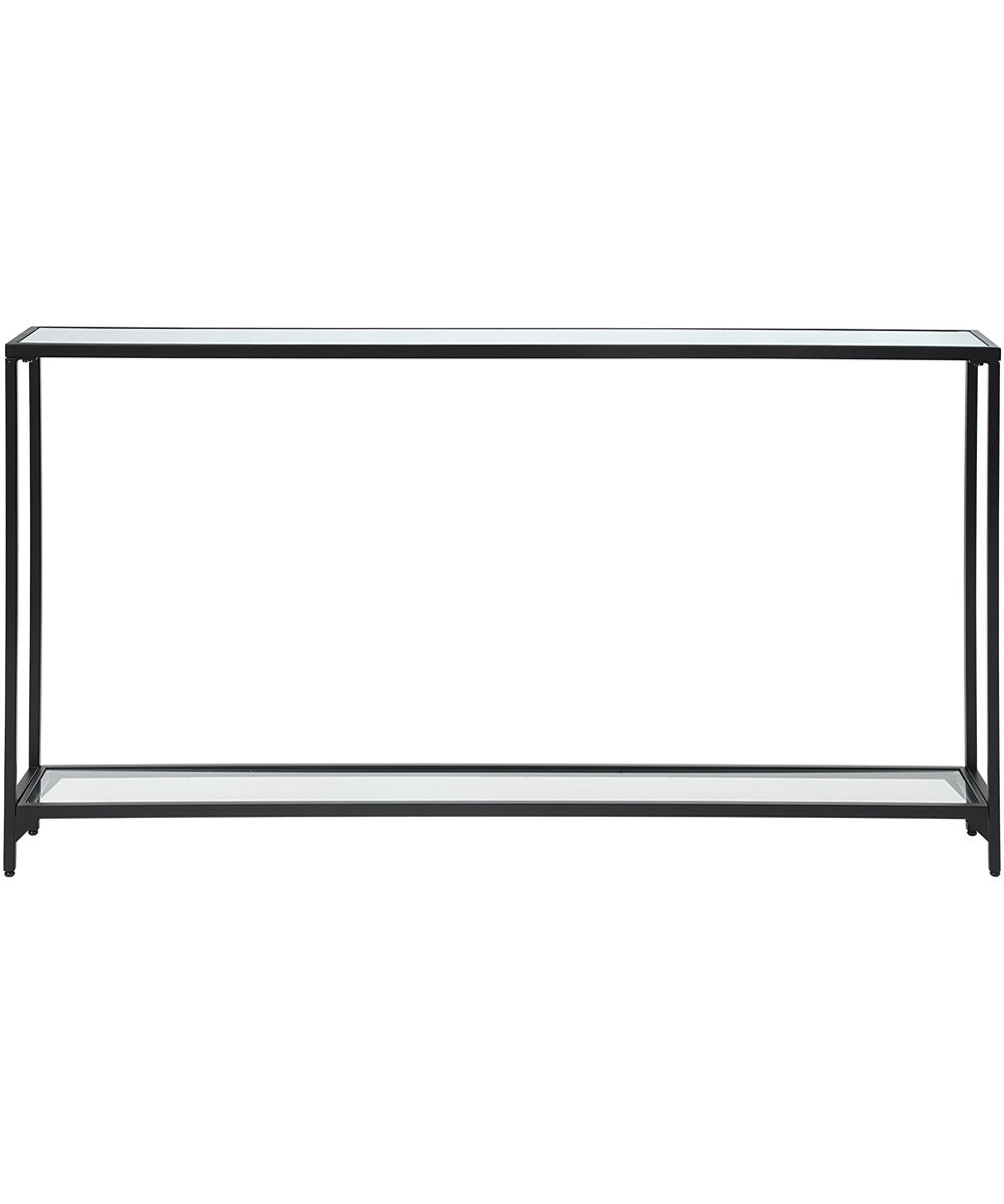 Console Table with Mirrored Shelves in Satin Black